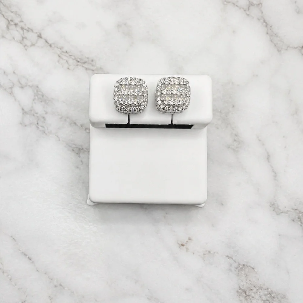 925 Sterling Silver 1.37CT MOISSANITE Pave Square Stud Earrings Screw Back
